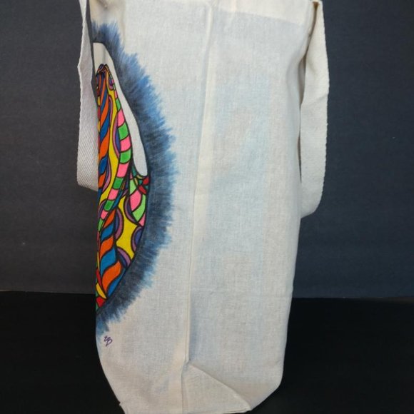 Handmade Painted Tote Bag with Lady with Rainbow Hair Silhouette Art Artisan - Picture 14 of 16